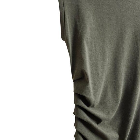 OGL Move Mockneck Tucks Slim Fit Midi Length Dress Ruched Olive Green Size M NEW - Picture 7 of 16